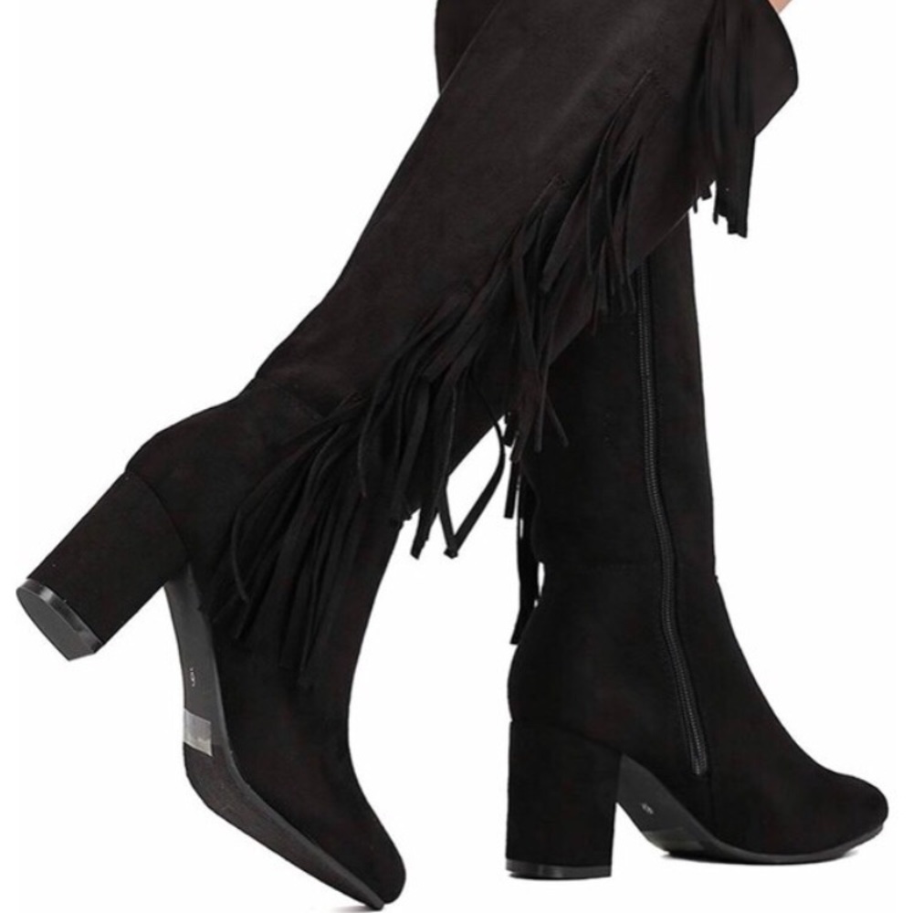New Black Suede Side Tassel Boots